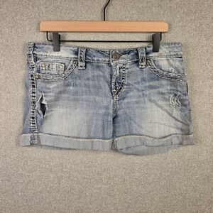 Silver Jeans Mckenzie Short W31 Distressed Denim Light Wash Cuffed Y2K